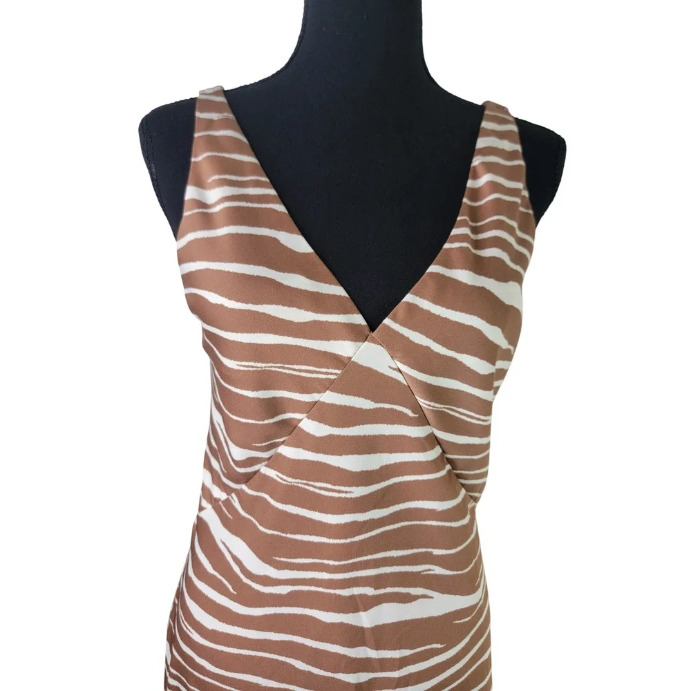 A‎ New Day Zebra Print V-Neck Sleeveless Midi Dress Brown White XS